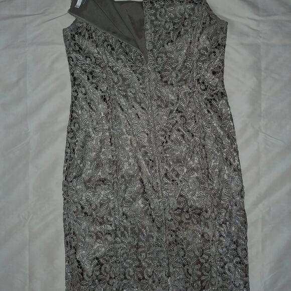 Dress, Tahari, Arthur Levine Silver Sleeveless Cocktail Dress Size 10 - Picture 5 of 5